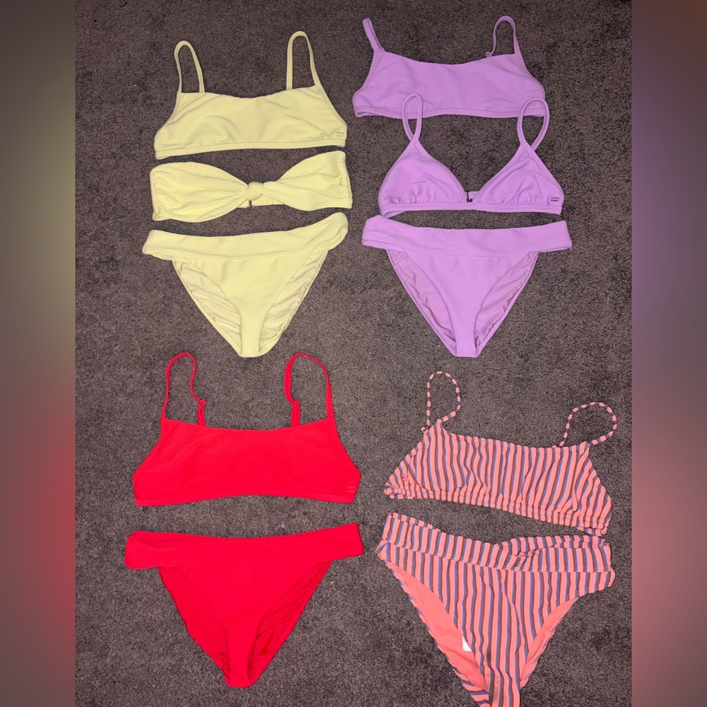 Women’s Small Billabong Ribbed Bikini Set Lot (10 Pieces) Striped Multi Tanlines